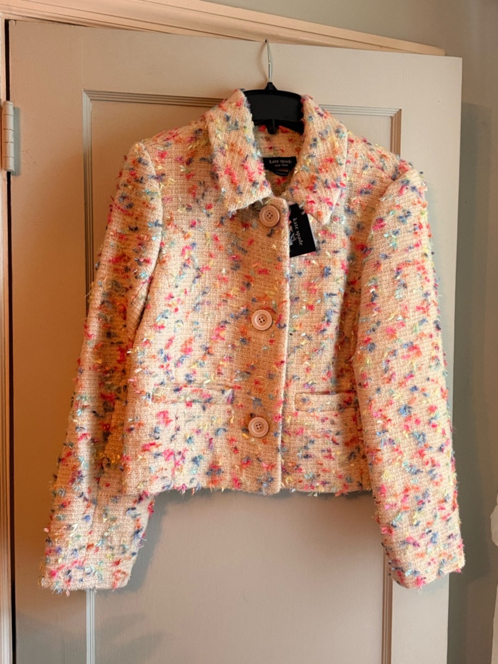 kate spade Cream Tweed Cropped Blazer with Multicolor Flecks